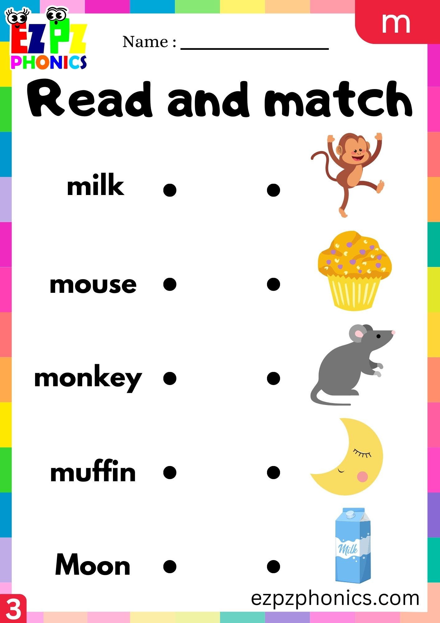 Letter m Read and Match the Images Phonics Activity Group 3